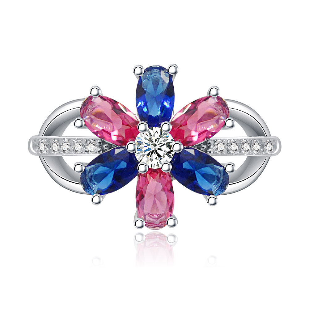 Flower Double Color Cubic Zirconia Band Ring